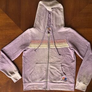 Aviator Nation Purple Zip-Up Hoodie with Striped Detail
